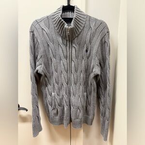 Polo Ralph Lauren Gray Zip-Up Cable Knit Sweater